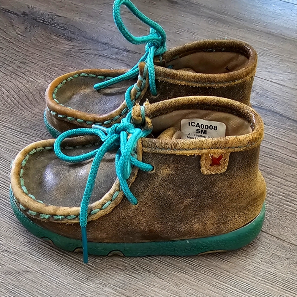 Twisted X Brown Leather Kids Boots with Teal Accents